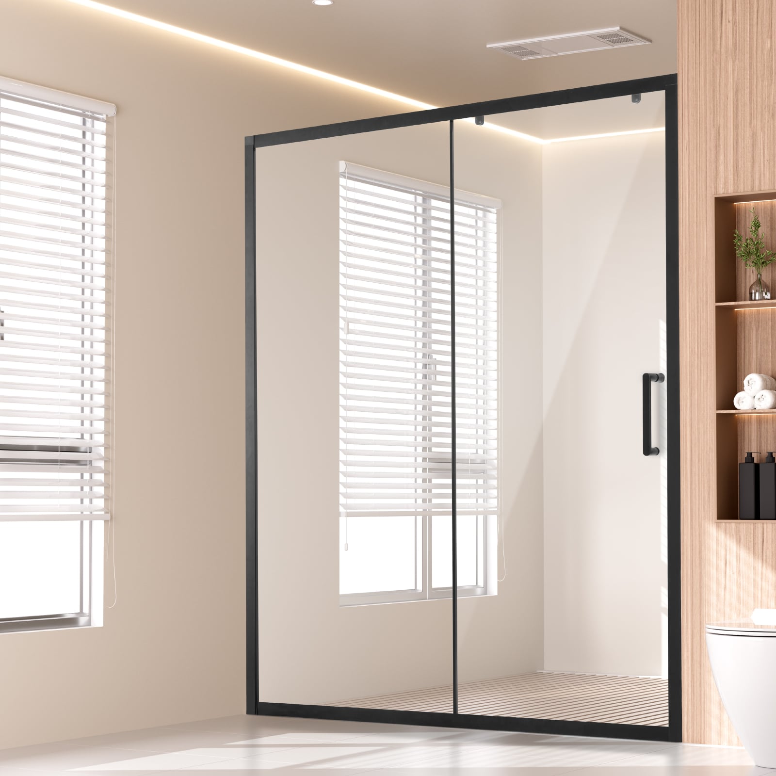 Semi-frameless Shower Door In Matte Black With Tempered Glass_voghion.com